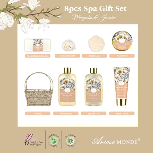 home spa gift basket bath spa kit for women with body lotion shower gel bubble bath body scrub bath salt bath bomb bath gift set for mother wife her with magnolia and jasmine scent