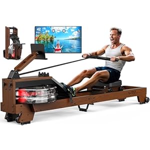 MettleMatic Maquina de Remo Plegable casa para el hogar de Roble, Remo de Agua con Bluetooth y Soporte de Tablet, 175 kg Capacidad de Carga, Altura Máxima del Usuario 200 cm, Garantía de 2 Años