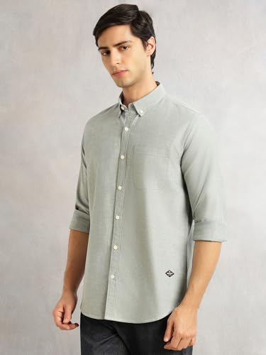 Image of Thomas Scott Men's Premium Slim Fit 100% Cotton Casual Shirt | Button-Down Collar | Full Sleeves | Solid Shirt for Men