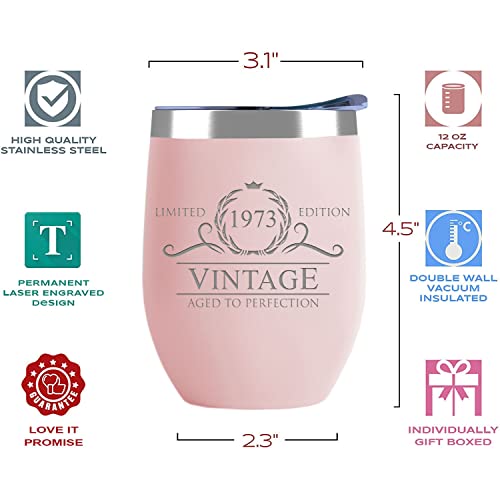 50Th Birthday Gifts For Women Men - 12 Oz Blush Stemless Wine Tumbler - 50Th Birthday Decorations - Birthday Gifts For 50 Year Old Man Dad Grandpa - Funny 50Th Birthday Idea Presents For Women #TOP3