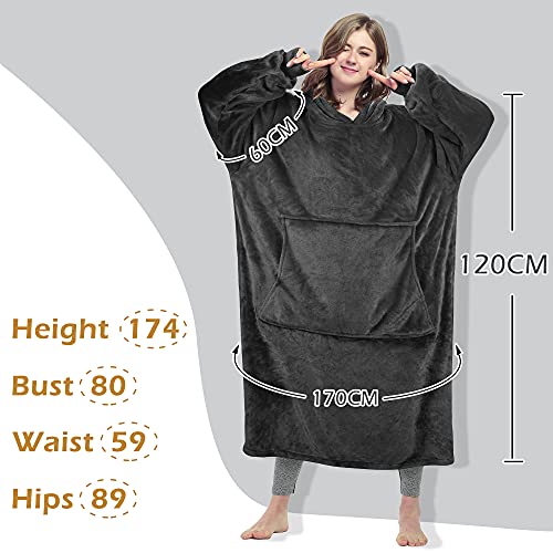 Catalonia Classy Extra Lange Fleece Hoodie Decke, Flauschige Übergroße Kuscheldecke mit Ärmeln und Kapuze, Warme Großes Kapuzendecken, Tragbare Decke zum Anziehen als Geschenkidee für Damen Herren