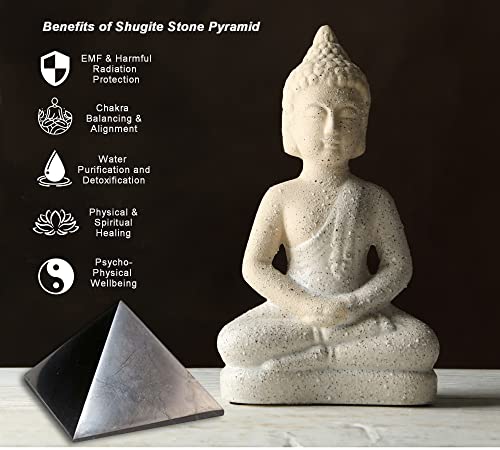 DOJA Barcelona | Schungit Pyramide 4cm | Schungit Stein Schutz | Schwarzer Edelstein Pyramiden Energie | Verwendungen der Shungit Kristall Pyramide: Chakra Steine Heilungspyramide