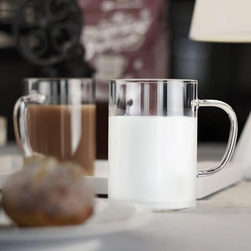 Image of PrimeWorld Glass Coffee Mugs - Set of 4, 470 ml | Large Clear Glass Tea & Coffee Cups | Lead-Free Flat Bottomed Glasses for Latte, Milk, Water & Everyday Beverages