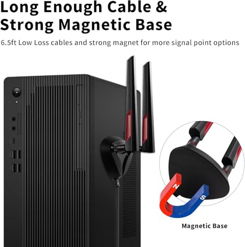 Supaerial WiFi 6E Tri-Band 2.4GHz 5.8GHz 6GHz Magnetic Base Antenna Aerial for PC Desktop Computer Gaming Motherboard PCI-E Wireless Router Hotspot Network Range Extender Booster - Image 7