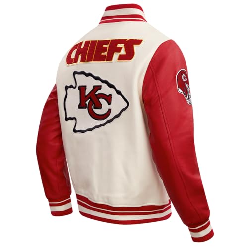 Pro Standard Mens NFL Kansas City Chiefs Retro Classics Varsity Jacket Eggshell/Red 2XL - Image 4
