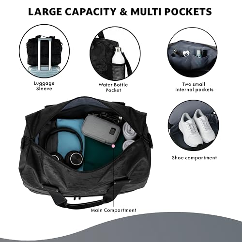 Image of Storite Polyester Duffle Bag with Shoe Compartment, Black, 34x23x43cm | Water Resistant, Lightweight, Large Capacity, Spacious Storage, Travel, Gym, Sports, Weekend Trips