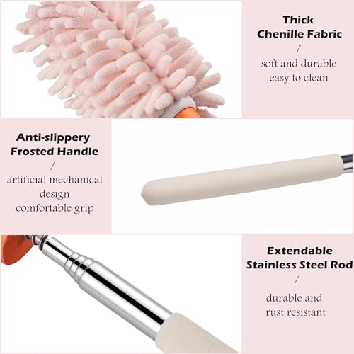 Image of Pink Retractable Microfiber Duster for Cleaning Extendable Feather Duster Household Cleaning Tool for Cleaning Car, Office, Window, Furniture