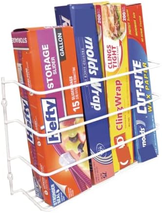 Evelots Plastic and Foil Wrap Organizer on Cabinet Door or Pantry Wall Rack - Sandwich, Freezer, Food Bag Storage Organizer - Bathroom Laundry Supplies, Kitchen Organization and Storage