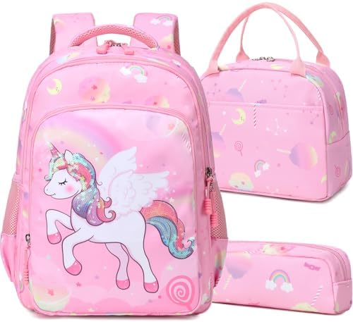 Meisohua Girls Backpack with Lunch Box 3 in 1 Set Kids Backpack f...