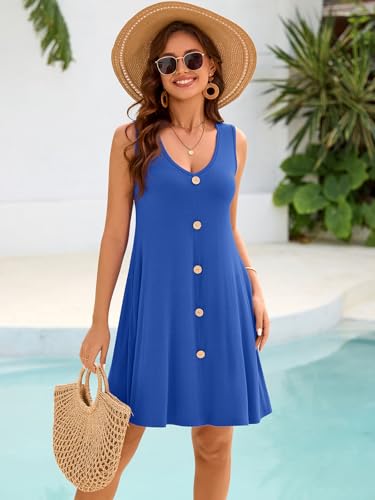 Image of BELAROI Summer Dresses for Women Beach Tshirt Sundress V Neck Casual Swing Tank Dress Swimsuit Cover Ups Pockets