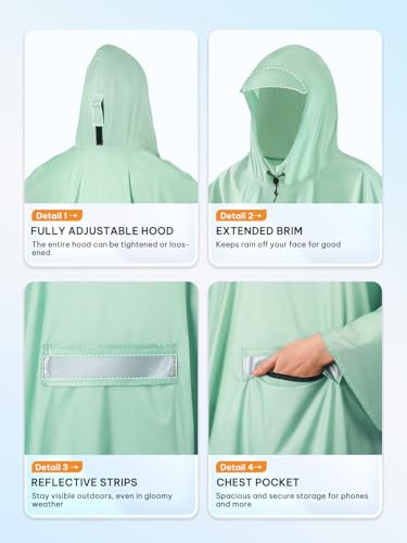 Image of SaphiRose Extra Thick Hooded Rain Poncho Double Layer Waterproof Raincoat Jacket for Men Women Adults