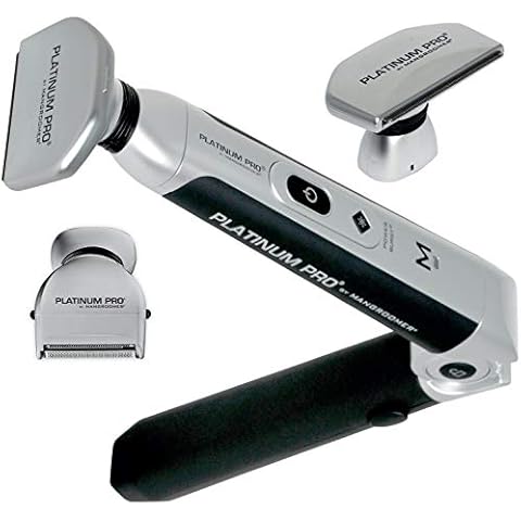 MANGROOMER - PLATINUM PRO New Back Shaver with 3 Shock Absorber Flex Heads, Power Hinge, Extreme Reach Handle & Bonus Case! (Generation 8.0), 4 Piece Set Cover