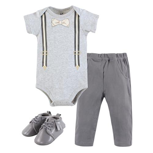 Image of Hudson Baby Unisex Baby Cotton Bodysuit, Pant and Shoe Set