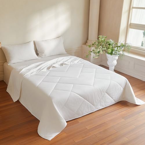 YOUR MOON Lightweight Wool Comforter Queen Cotton Shell White