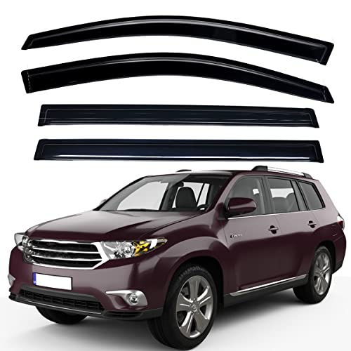 Image of Lightronic Extra Durable Outside-Mount Auto Vent Window Visor, Fits 2008-2013 Toyota Highlander, UV Protection Rain Guard, Original Wind Deflector, No-Drill Easy Install, Dark Smoke, 4-Pcs