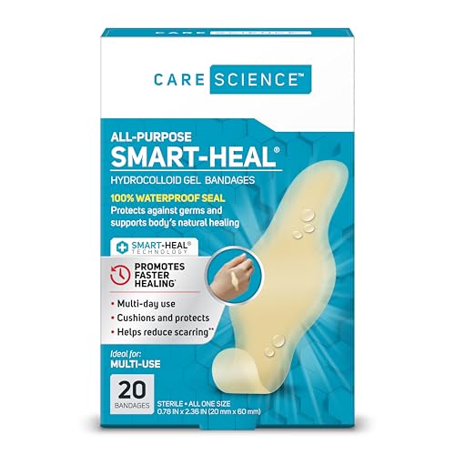 Care Science Smart Heal All-Purpose Hydrocolloid Gel Bandages, 20 ct | 100% Waterproof Seal, Reduces Scarring, for Wound Care or Blisters