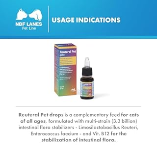 NBF Lanes | Reuteral Pet Gatto, Gocce orali, Probiotico a base di fermenti lattici vivi per la stabilizzazione della Flora intestinale nei Gatti