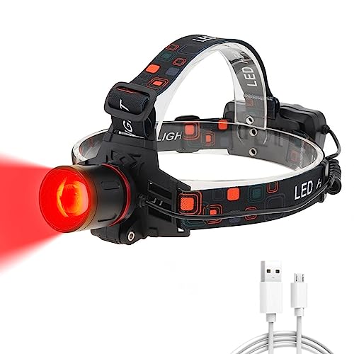 WINDFIRE Red Light Headlamp, Rechargeable Red Hunting Lights Headlight with 3 Lighting Modes, Zoomable, IPX4 Water Resistance Red Coyote Predator Light for Astronomy, Stargazing, Night Observation by WINDFIRE - Used condition - US$23.57