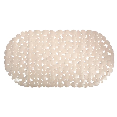 MSV – PVC-Badematte mit Kieselsteinen – 100% phthalatfreies PVC – 68 x 35 cm – Beige – rutschfeste Oberfläche für Sicherheit und Komfort – Leicht zu reinigen