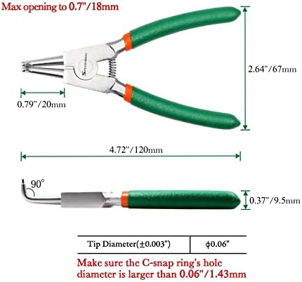 SPEEDWOX Circlip Pliers 5-Inch, External Snap Ring Pliers, Tip Diameter 0.06 Inch, Precision Retaining Ring Pliers, Curved Jaws for Ring Remover Retaining