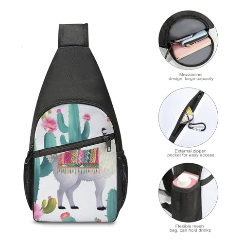 Mochila tipo sling Llama Cactus Flower para viaje y deporte miniatura 5