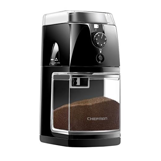 Chefman Coffee Grinder Electric Burr Mill - Freshly Grinds Up to 2.8oz Beans, Large Hopper with 17 Grinding Options for 2-12 Cups, Easy One Touch Operation, Cleaning Brush Included, Black