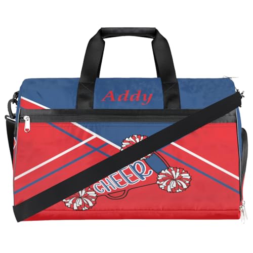 Custom Name Cheerleaders Duffel Bag for Girl Women, Personalized Sport Gym Bag with Shoes Compartment Dance Bag Yoga Overnight Weekender Bag Navy Blue Red Cheer2