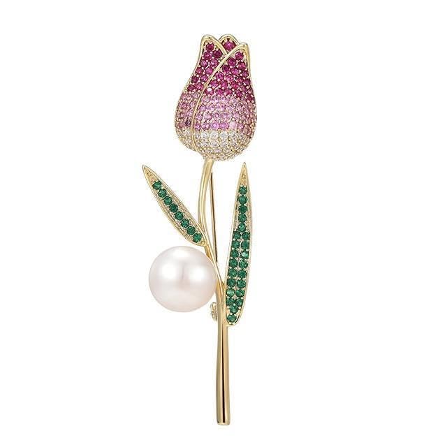 Image of Flower Brooch Pin Gold-Plated Enamel Brooch Lapel Pins Flower Jewelry for Women