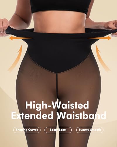 Image of CHRLEISURE Women's Fleece Lined Tights - Fake Sheer Warm Pantyhose Thick Winter Leggings(SY Honey, M /L)