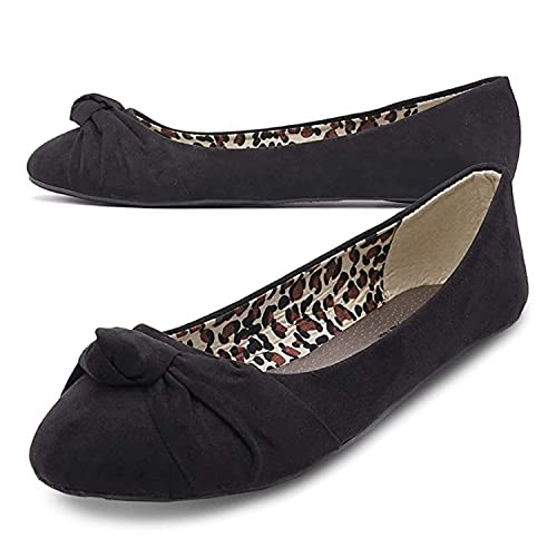 Charles Albert Classic Ballet for Women - Elegantly Designed Knotted Front Canvas Round Toe Dress Flats/Work Shoes for Women, Black Suede, 10