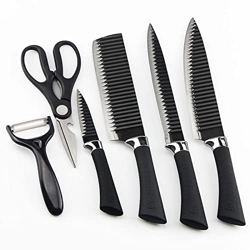 Image of High-Carbon Stainless Steel Kitchen Knives - 6 Pcs Set (Black)