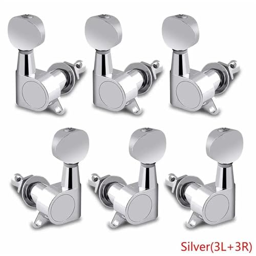 ギターチューニングプラグアクセサリー 6個 エレキギター チューニングペグキット アコースティック フォークギター ペグリール チューナー チューニングキー 交換部品(Silver 3L 3R)