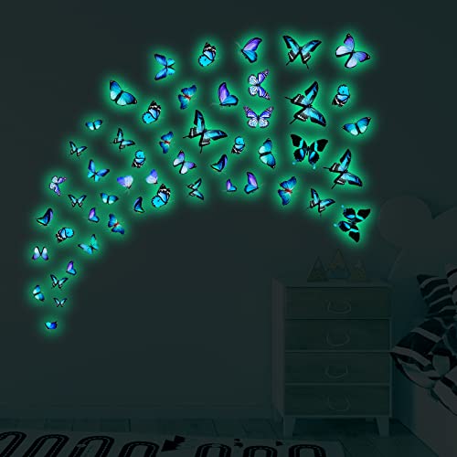 Glow in The Dark Butterfly Wall Decals Green Luminous Butterfly Wall Stickers Wall Art Butterfly Decor DIY Wall Decals for Kids Girls Bedroom Bathroom Decorations