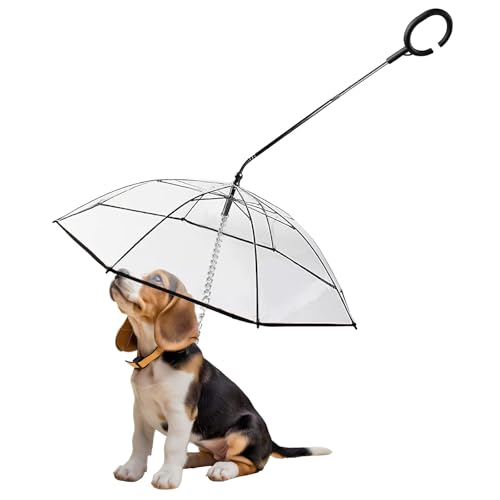 KEFIDEK Pet Dog Transparent Umbrella Clear Folding Adjustable Leash Keeps Pet Dry in Rain (C Hook)
