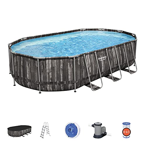Piscine BESTWAY Hors Sol Ovale Power Steel™ décor Bois, 610 x 366 x 122 cm, Filtre à Cartouche