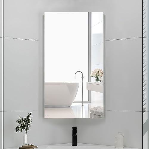 Armario de medicina de esquina con espejo, para baño | Montaje en pared, pequeño armario de esquina con 3 estantes, blanco, 16x24 pulgadas miniatura 7