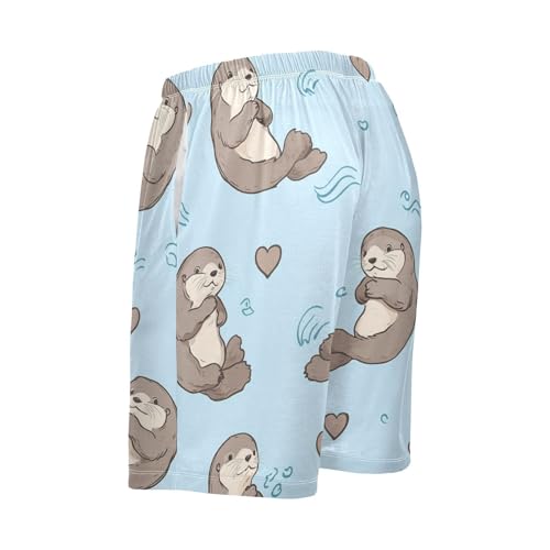Men's Short Pajama Bottoms Capybara Otter Blue Animal Home Casual Sleep Pants2