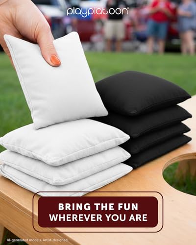 Image of Play Platoon Cornhole Bags Weather Resistant- Set of 8 Regulation Bean Bags for Tossing- Official Professional Size & Weight Corn Hole Bags Two Color All Weather Cornhole Beans Bag Set with Tote Bag