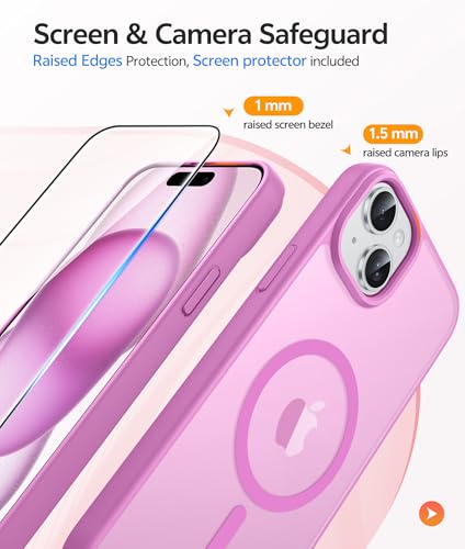 Image of FNTCASE for iPhone 15 Case: for iPhone 14 Case & iPhone 13 Case [Compatible with Magsafe] Translucent Matte Cases with [Screen Protector] Military Grade Shockproof Protective Phone Cover - Pink