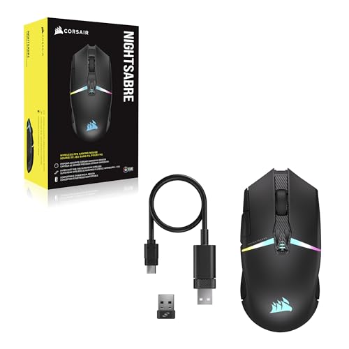 Corsair NIGHTSABRE Wireless RGB FPS/MOBA Souris de Jeu - 26 000 DPI - 11 Boutons Programmables - Jusqu'à 100 Heures de Batterie - Compatible iCUE - PC, PS5, PS4, Xbox - Noir