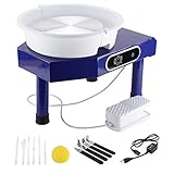 YaeKoo 25CM LCD Display Touch Screen Electric Pottery Wheel Machine Table Top Ceramic Forming Machine with Foot Pedal Removable Detachable ABS Basin DIY Clay Art Craft Shaping Tools (Blue)