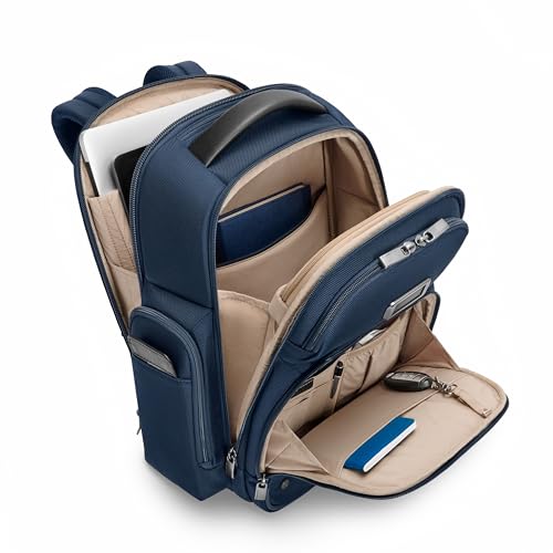 Image of Briggs & Riley Medium Cargo Backpack for Women & Men - Laptop Backpack, For Work & Travel, Lightweight & Durable, Padded Straps, Fits up to 15 inch Laptop - @work Collection, Navy