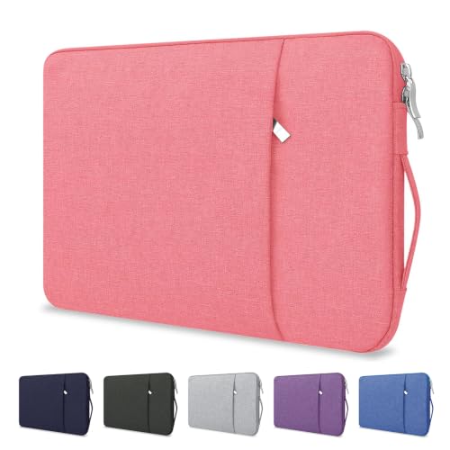Arisase pink canvas sleeve with a retractable handle for a 13.6 inch MacBook Air — the tuck-away grab handle that keeps the profile slim