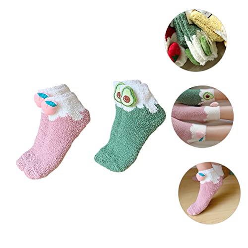 2pairs Cozy Coral Fleece Christmas Socks Cute Fruit Design for Warmth for Parties and Sleep for3