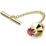 HAWSON Mens Crystal Tie Tack With Chain Gold Tie Clip Party Accessories 3 Color Options (Red)