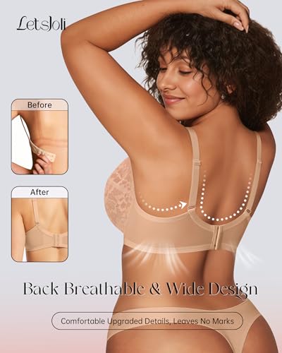 Image of LetsJoli Minimizer Bras for Women Full Coverage Lace Underwire Plus Size | Supportive Bras for Older Women, Unlined Cup, Cool Soft Comfort, Tshirt Everyday Bra, Sexy