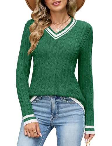 Akiooue V-Ausschnitt Longpullover für Damen Pullover Herbst Kleidung Grün L