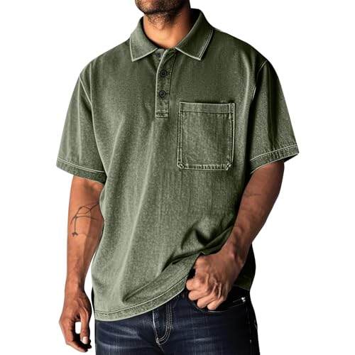 Tshirt homme col polo vintage lavé à coupe ample pour l'été