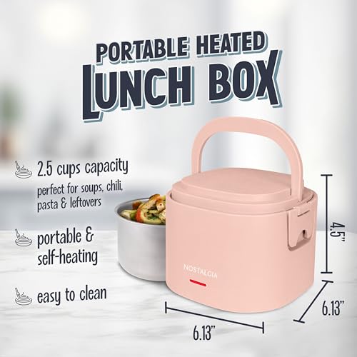 Nostalgia Portable Heated Lunch Box – 2.5-Cup Stainless Steel Food Warmer – Detachable Cord, Leak-Proof Lid, Carry Handle – Portable for Work & Travel – Cherry Blossom by Nostalgia - Image 2
