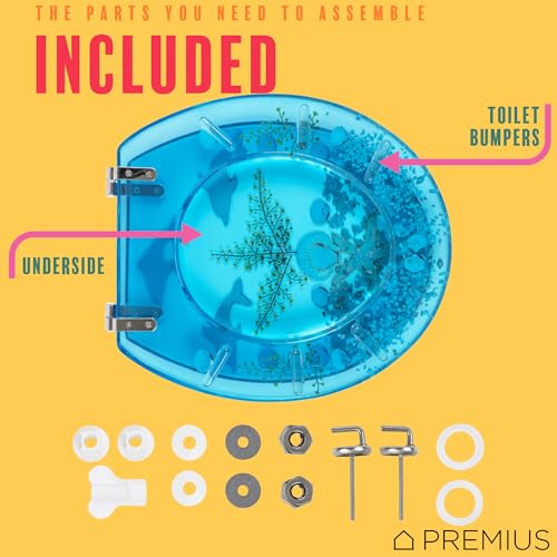 Polyresin Ocean Life Dolphins Toilet Seat By PREMIUS, Standard Round, 17 Inches, Clear-Blue, Ocean Theme with Unique Dolphins & Real Sea Shells Design, Comfortable & Stylish, Stainless Steel Hinges - Image 4